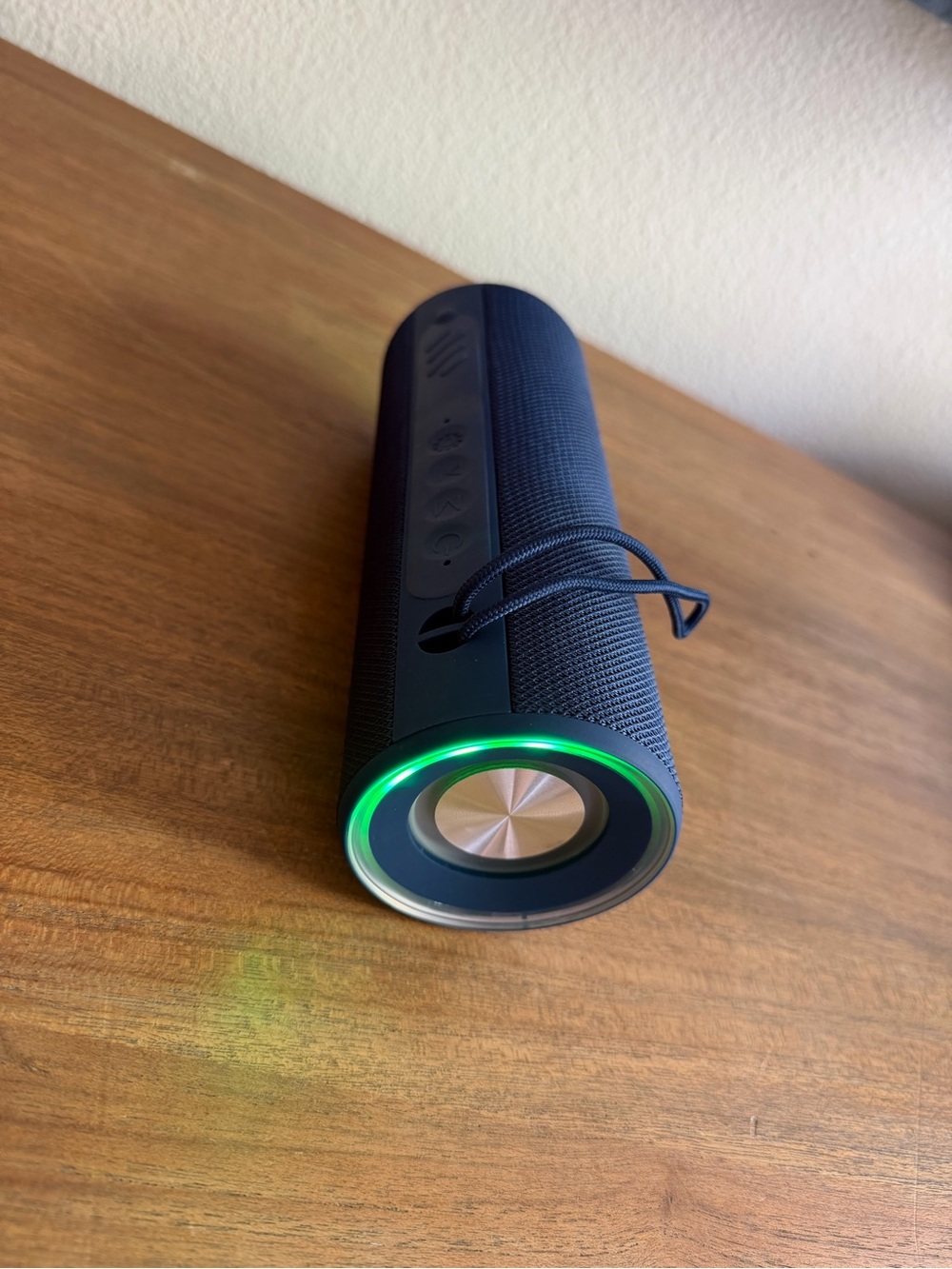 Portable Bluetooth Speaker in Black with Green LED Accent